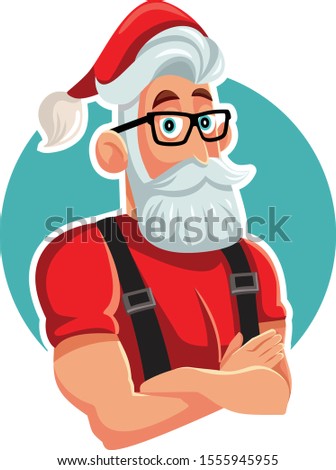 Cool Handsome Santa Claus Ready for Christmas Vector Illustration. Modern sexy Father frost looking athletic and young 
