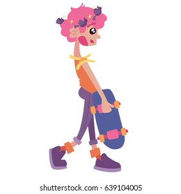 Cool handsome young man with skateboard. A cartoon skater boy vector character