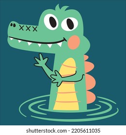 Cool and happy alligator, waiting for good days and friends