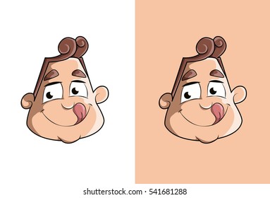 Cool And Happy Cartoon Boy Face. Tongue Sticking Out. Vector Illustration