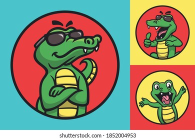 cool and happy crocodile animal logo mascot illustration pack