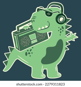 cool happy dinosaur dancing on the streets and having good time