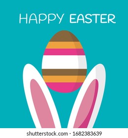 cool happy easter concept & creative. simple sweet holiday spring illustration. striped & painted clean art colorful chocolate egg & bunny ears vector cartoon. cute isolated rabbit flat design graphic