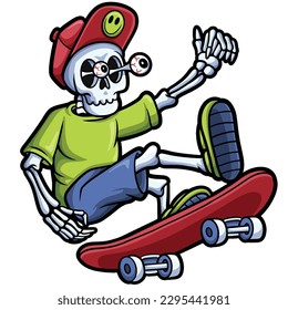 Cool Happy Skull playing Skateboard