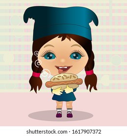 cool happy smiling girl stands sticking out her tongue with pleasure and holds a hot dog, color vector illustration 