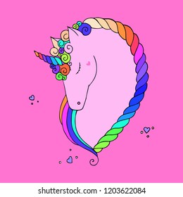 Cool. Head of hand drawn unicorn.Vector illustration.