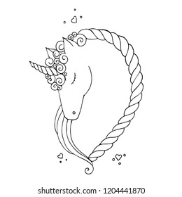 Cool. Head of hand drawn unicorn.Vector illustration.
