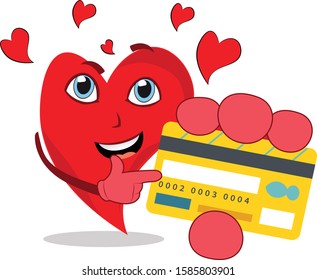 cool heart character showing a credit card