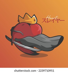 cool heart using sword and crown art illustration
