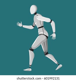 Cool height technology futuristic human robot, mechanical body, artificial man. Vector isolated illustration.