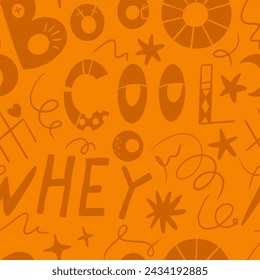 Cool Hey Words in Monochrome Vector Seamless Pattern