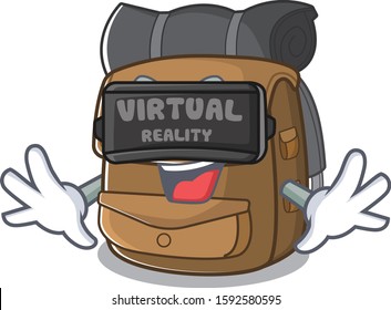 cool hiking backpack Scroll character using Virtual reality headset