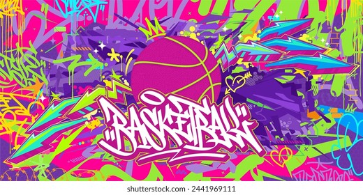 Cool Hip Hop Hand Written Urban Street Art Graffiti Style Word Basketball Vector Illustration