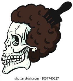 cool hip hop vector skull with afro hair and afro comb. 