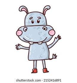 dibujo vectorial hippo genial para los niños, t shir, ropa de moda de papel pintado. Ilustración dibujada por mano