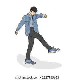 Cool hipster with Blue Jacket doing nice pose and facing right side isolated on white background vector modern illustrations