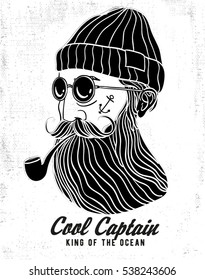 Cool hipster captain illustration. For t-shirt graphic and other uses, vectors