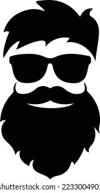 Cool hipster face with beard and glasses vector cartoon on white background, funny hipster men character with mustache and beard, barbershop clip art