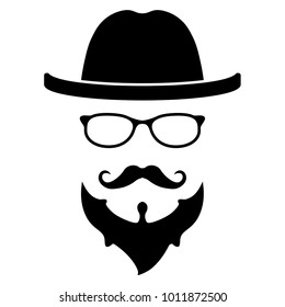 Cool hipster face vector icon isolated on white background