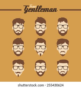 cool hipster guy face set