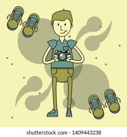 Cool hipster guy with fashion accesories and elements cartoon pastel colors vector illustration graphic design