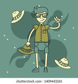 Cool hipster guy with fashion accesories and elements cartoon pastel colors vector illustration graphic design