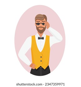 Genial hipster. Elegante barba de niño con gafas de traje clásico ilustración vectorial de dibujos animados
