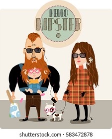 Cool hipster parents. Vector.