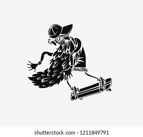 Cool hipster skater with skateboard, Hand Drawn Sketch Vector illustration.
