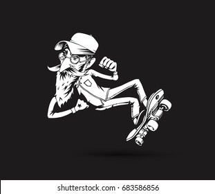 Cool hipster skater with skateboard, Hand Drawn Sketch Vector illustration.