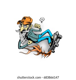 Cool hipster skater with skateboard, Hand Drawn Sketch Vector illustration.