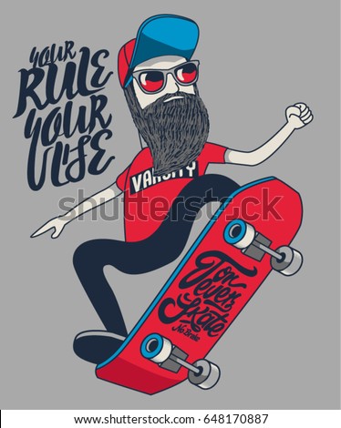 Similar – Image, Stock Photo Young bearded skater on asphalt road