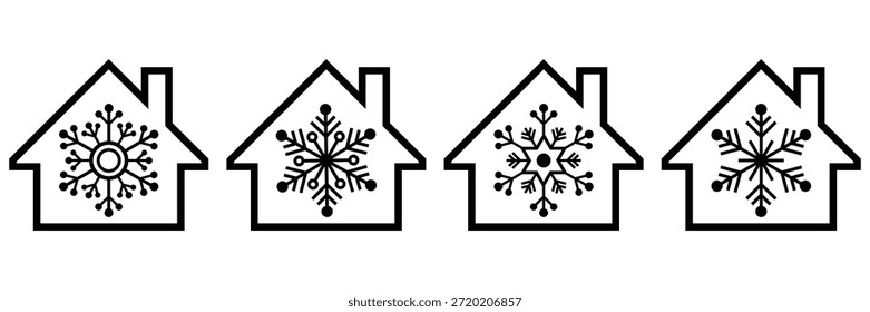 Cool Home Icon Set – Ilustraciones vectoriales de contorno plano mínimo de aire acondicionado eficiente y símbolos del sistema de refrigeración	