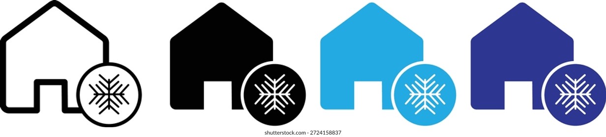 Coole Heimsymbol Vektor. Haus-Ikone mit Schneeflocken-Symbol dargestellt. Cool Home Icon flache einfache Umriss Logo. Vektorgrafik
