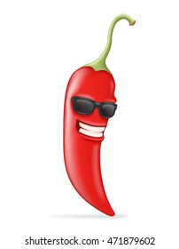 Cool Hot Chili Pepper Sunglasses Happy Character Realistic Design Vector illustration