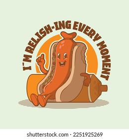Cool hot dog character with slogan vector illustration. Food, funny, mascot design concept.
