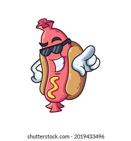 Cool hotdog cartoon pointing at camera