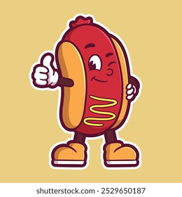 Personagem legal do desenho animado do mascote do Hotdog