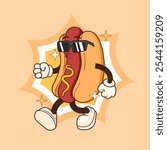 COOL HOTDOG VINTAGE MASCOT CHARACTER ILLUSTRATION