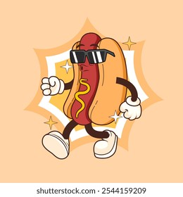 COOL HOTDOG VINTAGE MASCOT CHARACTER ILLUSTRATION