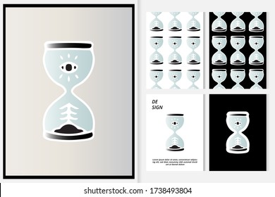 Cool hourglass doodle illustration for poster, sticker, background pattern or apparel merchandise.With black and white, hand drawn, and hipster style.