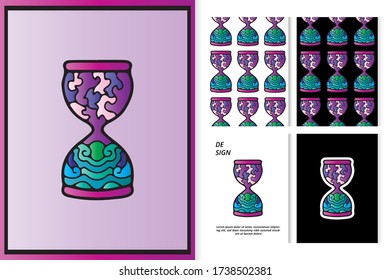 Cool hourglass doodle illustration for poster, sticker, background pattern or apparel merchandise.With black and white, hand drawn, and hipster style.