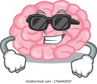 Un personaje genial de dibujos animados en el cerebro humano usando lentes negros caros