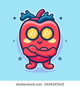 cool human heart organ character mascot with crossed arms isolated cartoon in flat style design