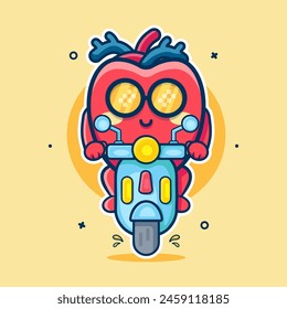cool human heart organ character mascot riding scooter motorcycle isolated cartoon