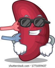 Cool human spleen cartoon character wearing expensive black glasses