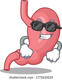 Cool human stomatch cartoon character wearing expensive black glasses