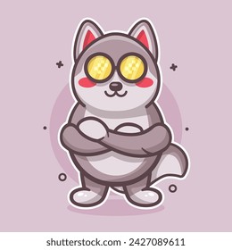 cool husky dog animal character mascot with crossed arms isolated cartoon in flat style design