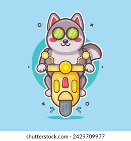 cool husky dog animal character mascot riding scooter motorcycle isolated cartoon
