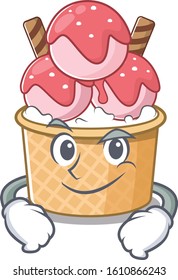 Cool ice cream sundae mascot character with Smirking face